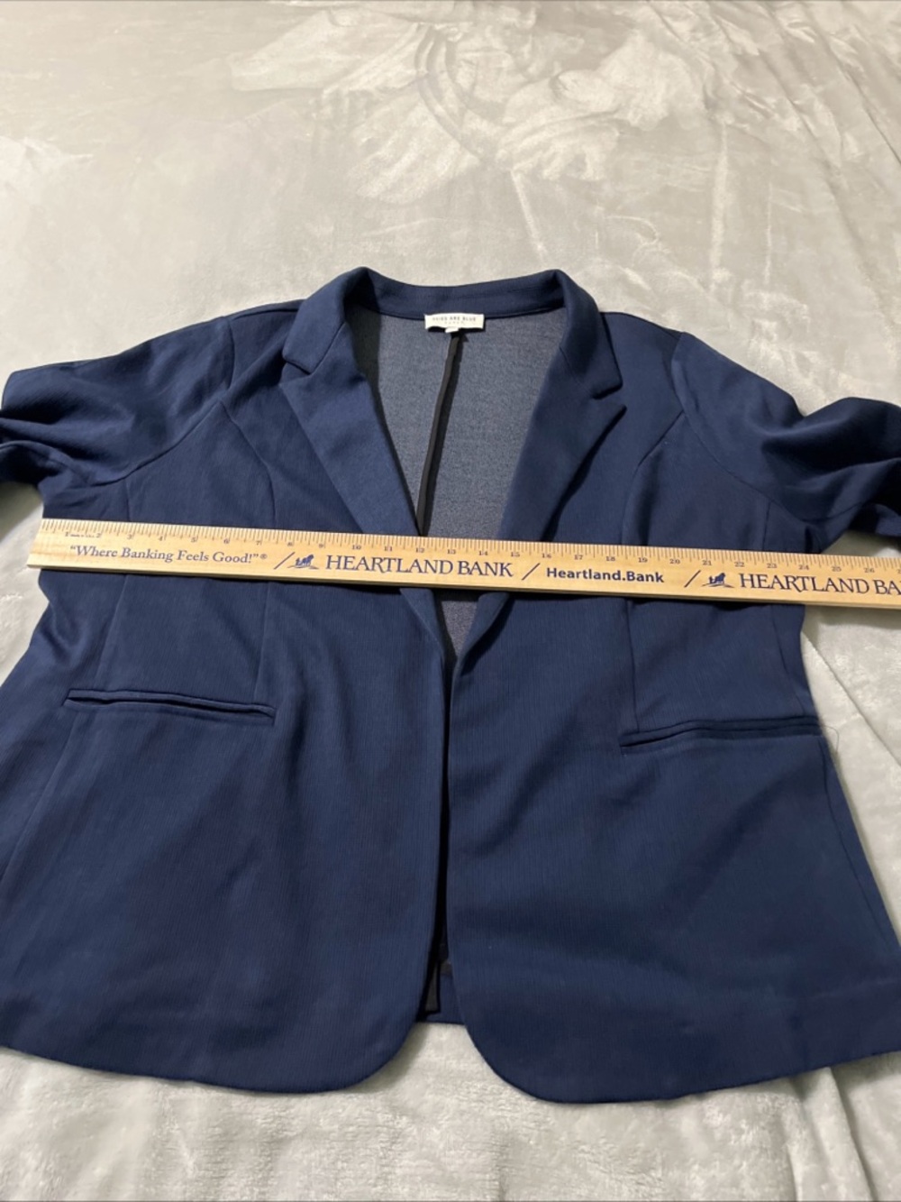 Skies Are Blue Curvy Women's 2X Navy Open Front Blazer Jacket 3/4 Sleeves - Picture 4 of 11